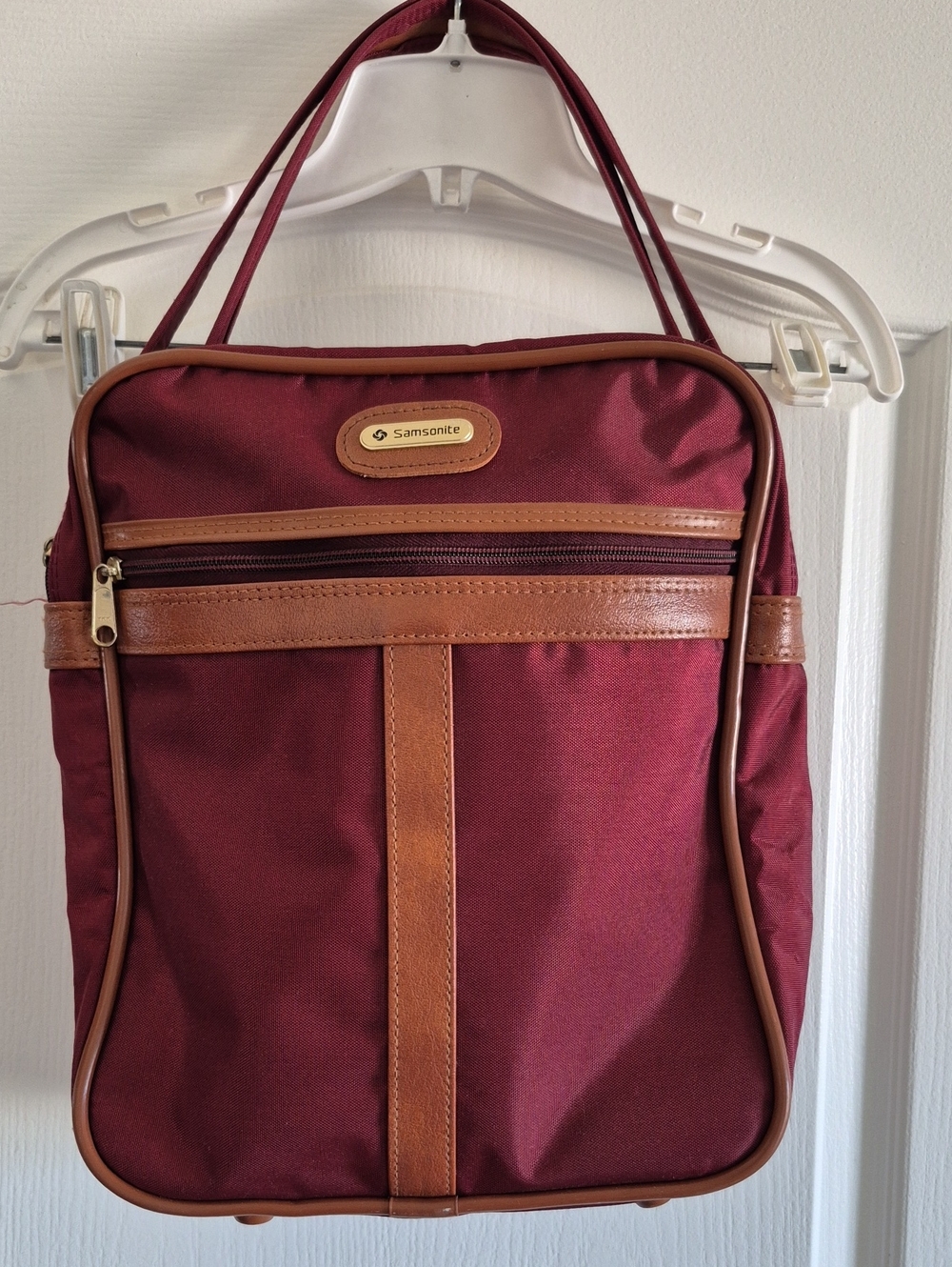 **Vintage** 1980's Samsonite Burgundy and Tan Travel Shoulder Tote